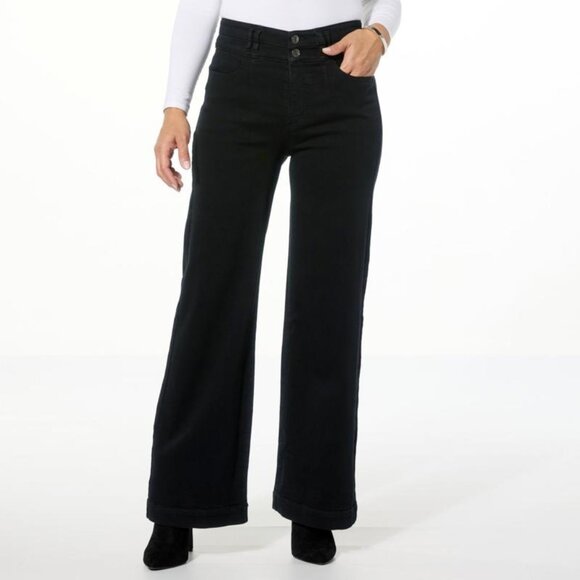 G by Giuliana G Soft Denim High Rise Wide Leg Jean Plus Size 18W Black Rinse NEW - Picture 1 of 9